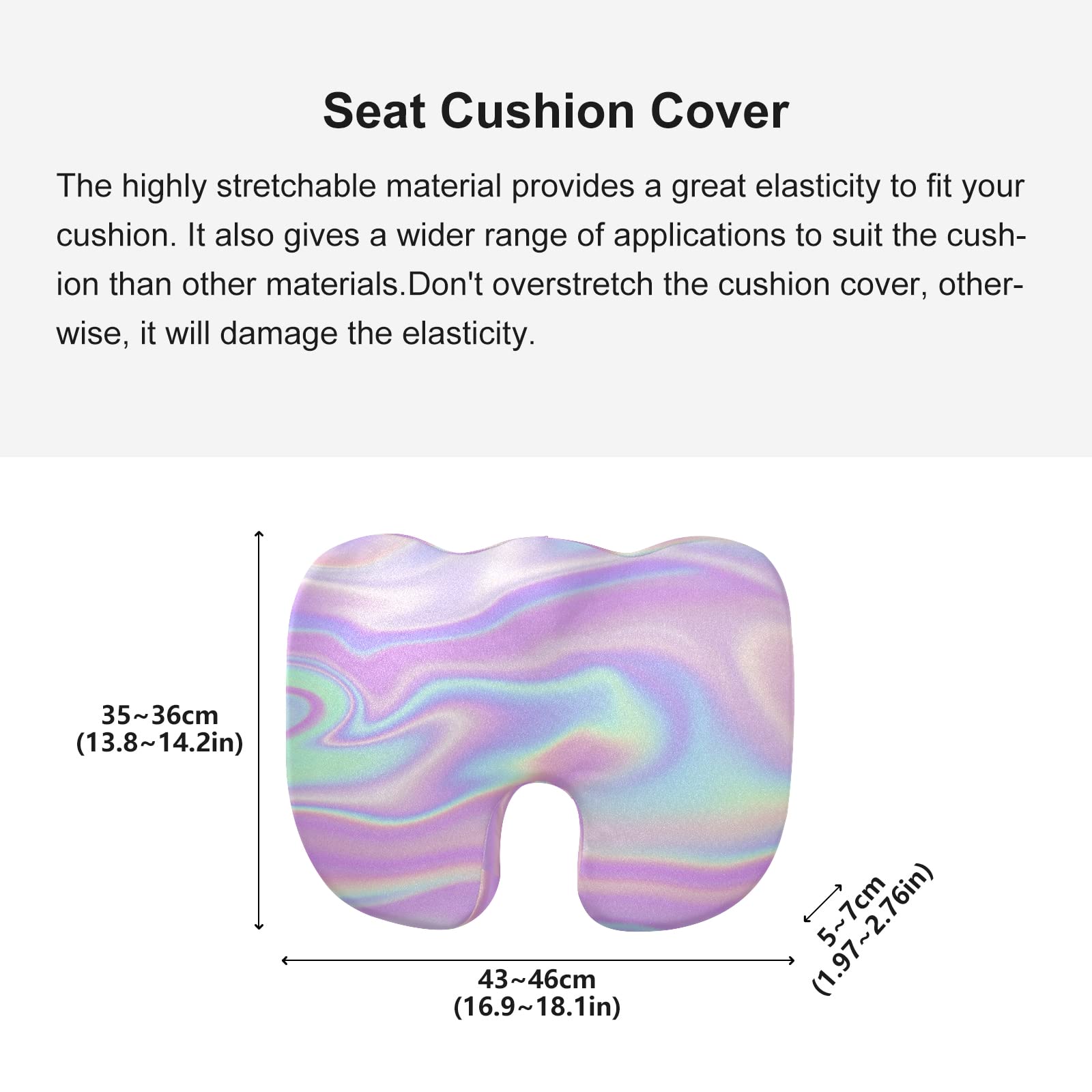 Iridescent Liquid Abstract Art Rainbow Pink Turquoise Marble Memory Foam Seat Cushion Cover Stretch Removable Washable U Shaped Seat Cushion Cover for Home Office Car 17 x 14 x 2.2inch