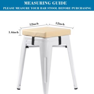 ANWUCHEN Bar Stool Cushions Square,PU Leather Square Seat Cushion Thick Kitchen Dining Chair Cushion Pads with Ties Elastic Bands Waterproof Oilproof Removable Adjustable Buckles(12"X12",Beige)