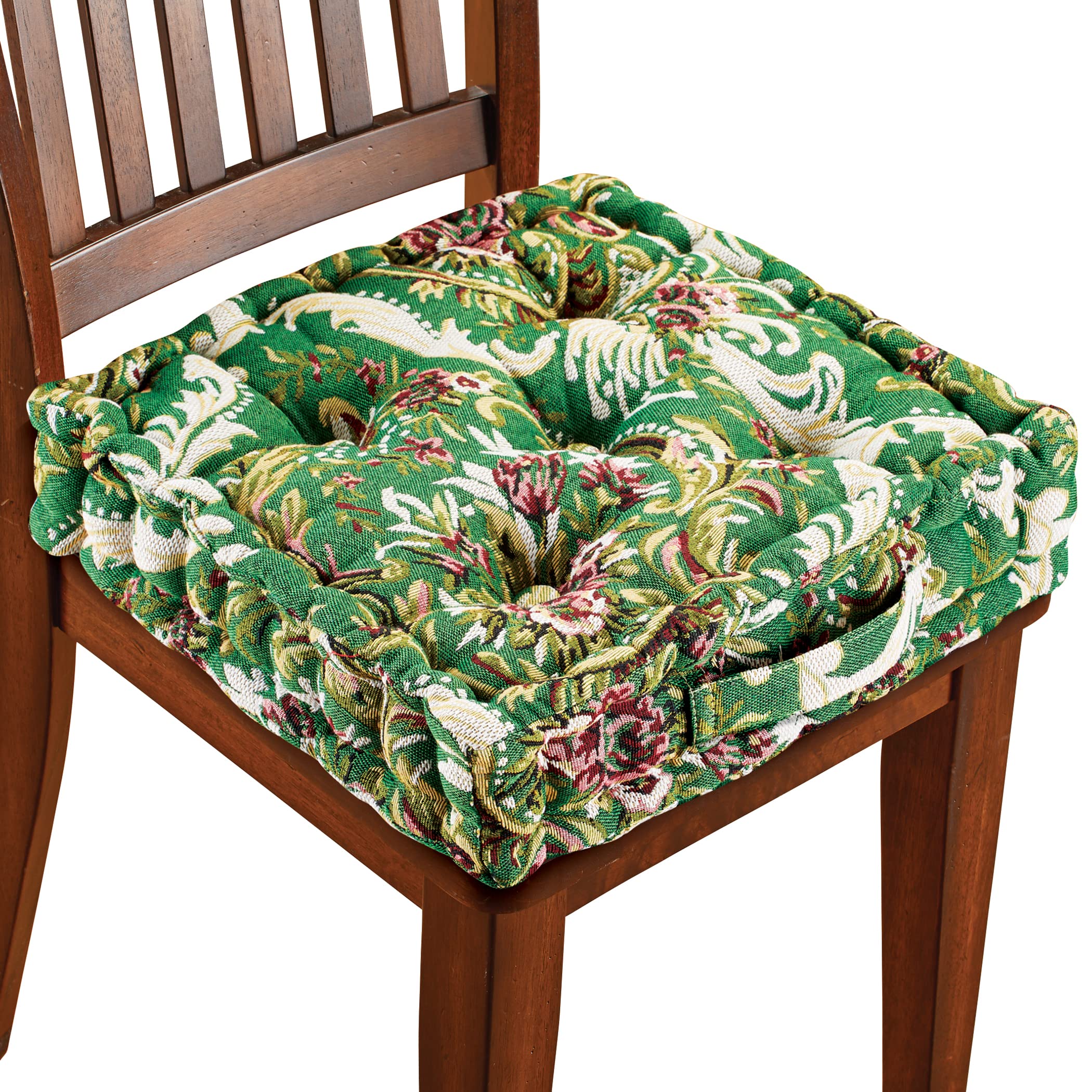 Collections Etc Thick Padded Tapestry Booster Tufted Chair Cushion Green Chair PAD