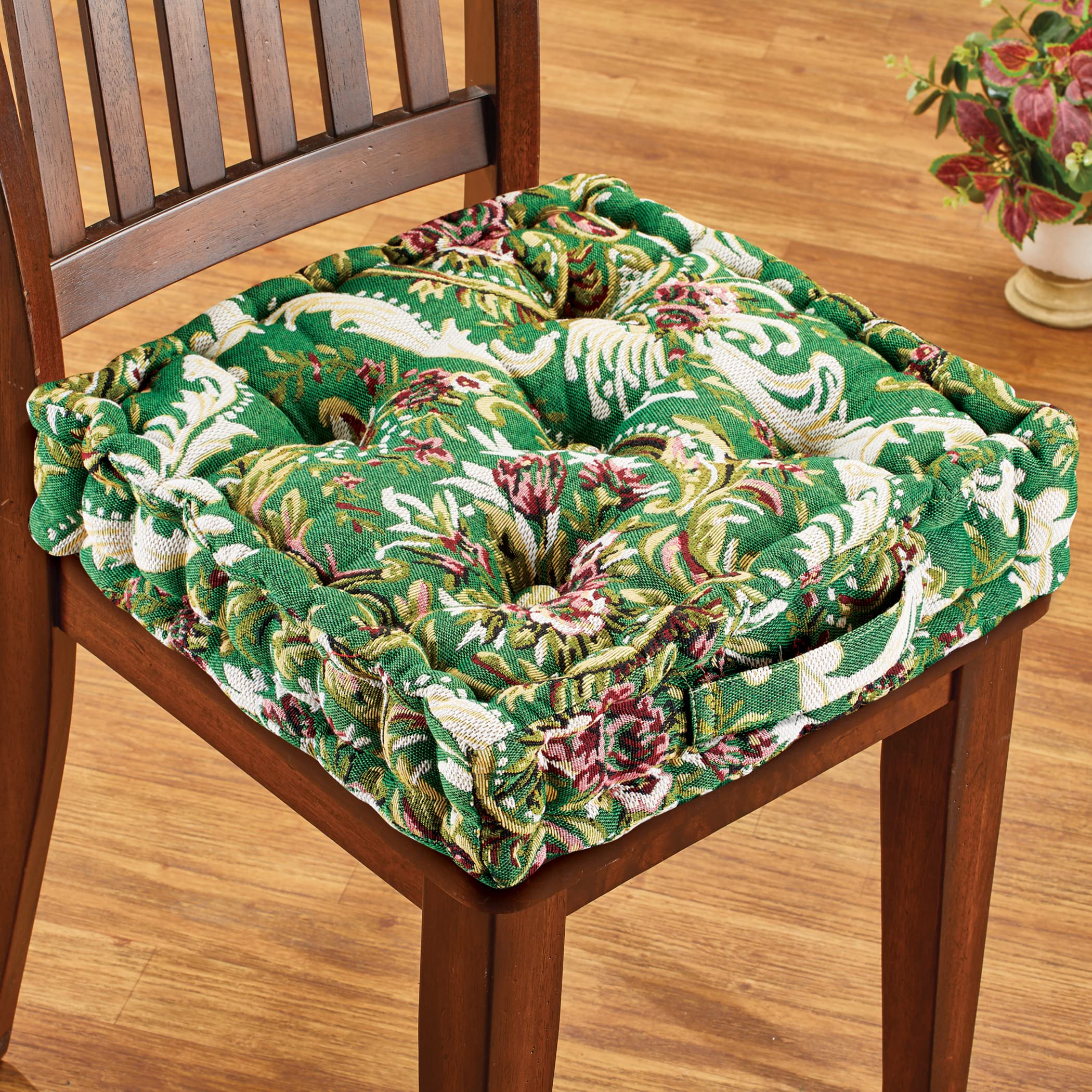 Collections Etc Thick Padded Tapestry Booster Tufted Chair Cushion Green Chair PAD