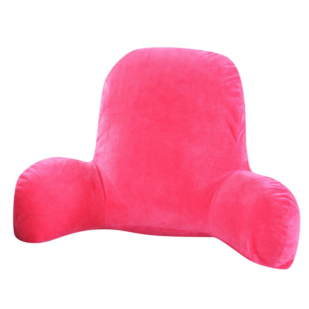 YJYdadaS Plush Big Backrest Reading Rest Pillow Lumbar Support Chair Cushion with Arms (Hot Pink)