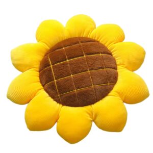 uewidiod flower-shaped daisy pillow sofa cushion round center flower chair cushion bay window tatami decoration office cushion car cushion (40*40cm/16*16inch, sunflower yellow-brown)