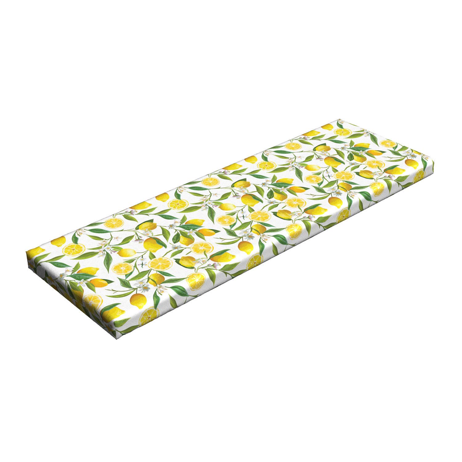 Ambesonne Nature Bench Cushion, Exotic Lemon Tree Branches Yummy Delicious Kitchen Gardening Design, Standard Size Foam Pad with Decorative Fabric Cover, 45" x 15" x 2", Fern Green Yellow White