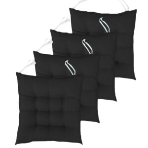 vctops set of 4 square solid tufted chair pads indoor seat cushions pillows with ties black 20"x20"x3"