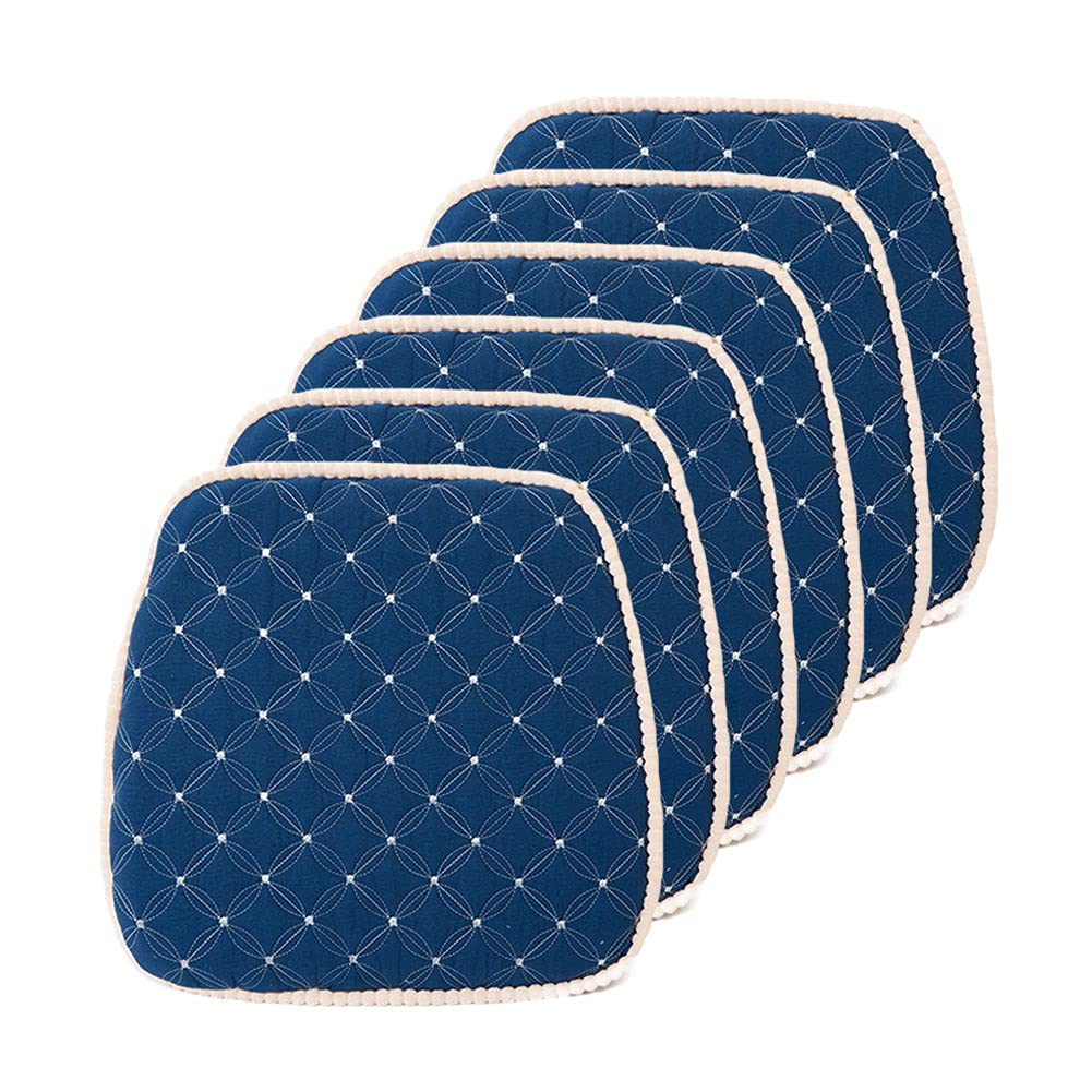 HJSQ Chair Cushion Memory Foam Pads with Ties for Dining Chairs,Non Slip Kitchen Dining Chair Pad and Seat Cushion 2Pack (Dark Blue 2, 6)