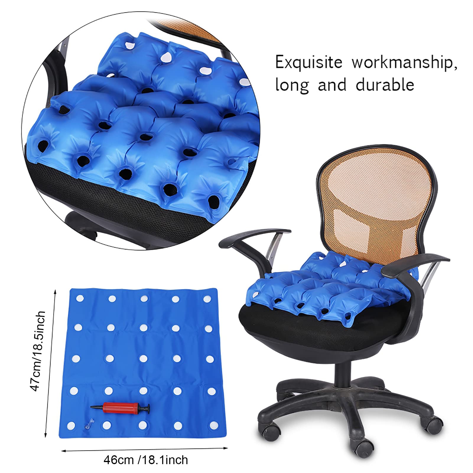 Yosoo Health Gear Inflatable Chair Pad, 25 Holes Inflatable Seat Cushion Air Filled Chair Cushion Anti Bedsore Decubitus Chair Pad Mat with Inflatable Pump for Wheel Chair and Daily Use