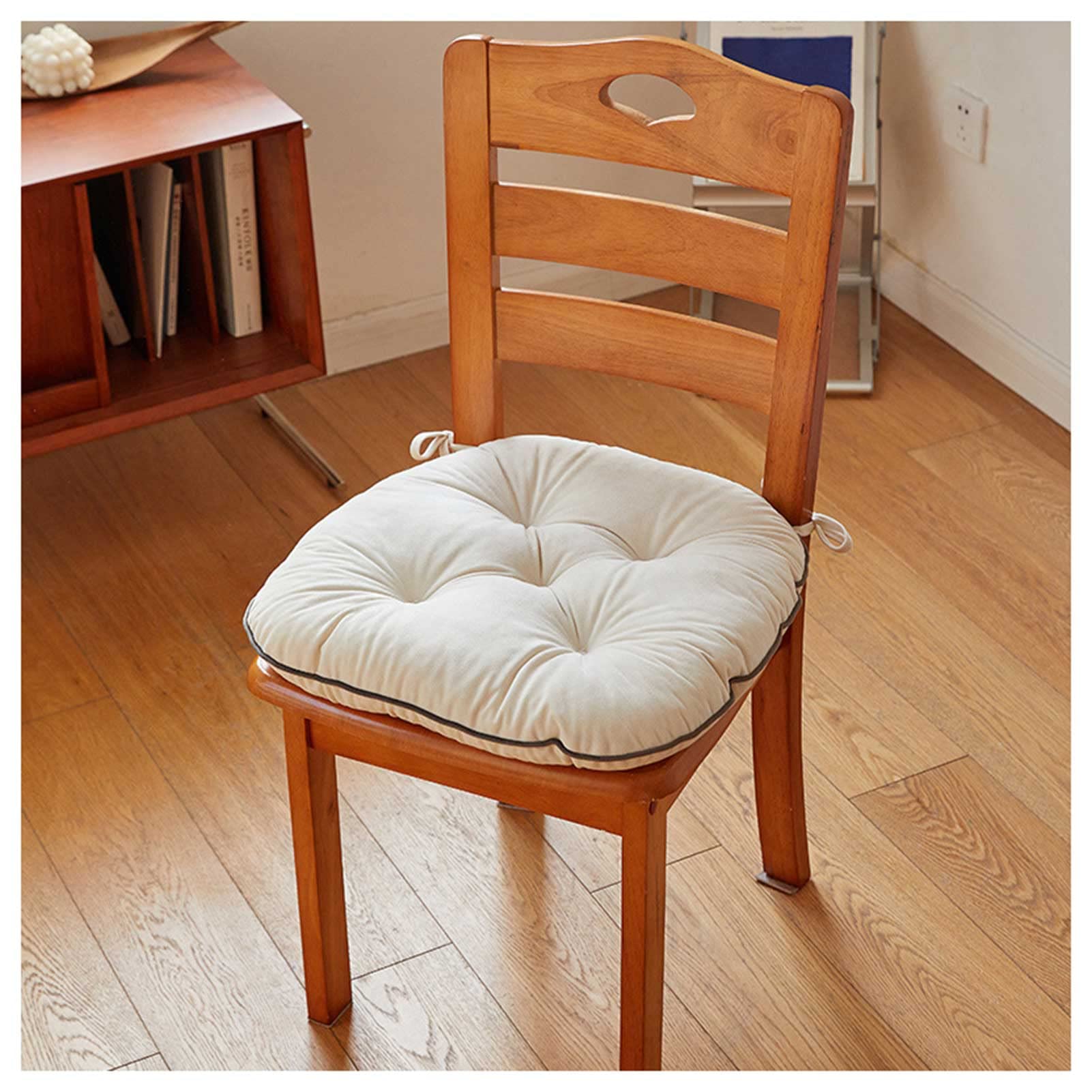 LUYAJYI Dining Chair Padding 19 X 18 Inch Lace-up Chair Cushion Non-Slip Dining Chair Cushion Machine Washable Velvet Chair Cushion White