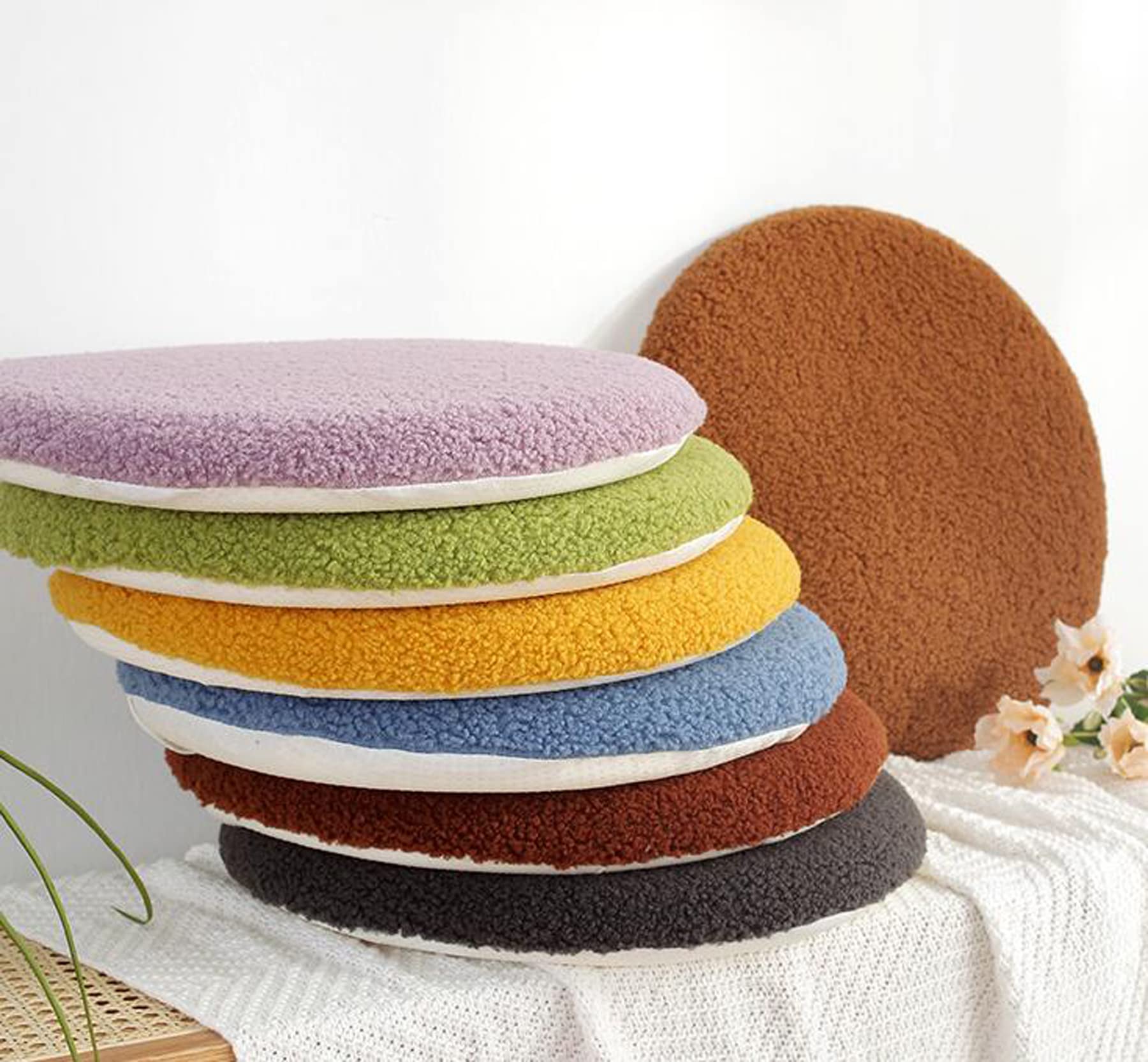 Happiness Decoration Bar Stool Cushion Round Memory Foam Seat Cushions Plush Non Slip Cushion Pads Cover Tatami Kitchen, Home, Office Chair Pads with Zipper Washable (14 inch, Light Brown)