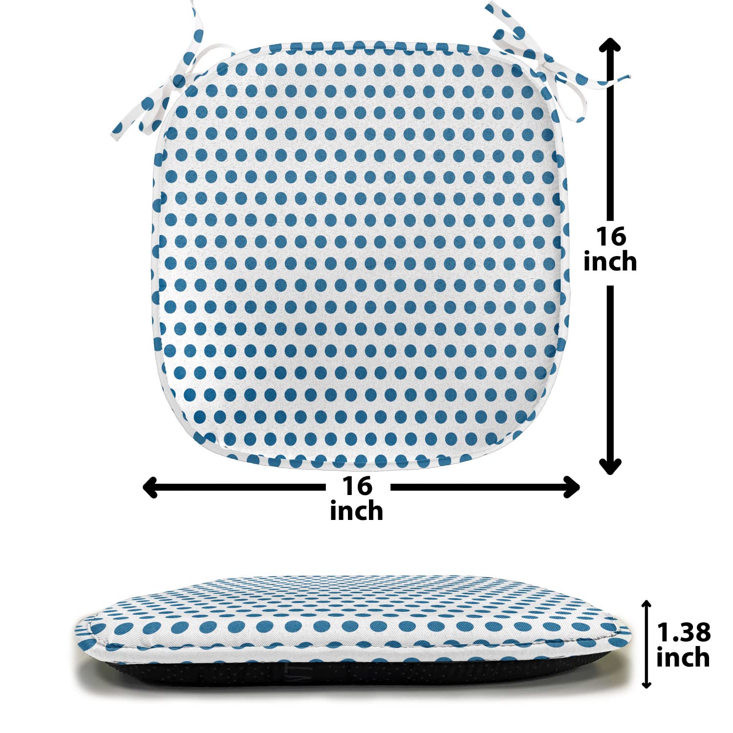 Lunarable Vintage Chair Seating Cushion Set of 2, Retro Polka Dots Navy Blue Circles Pop Art 50s 60s Picnic Inspired Image, Anti-Slip Seat Padding for Kitchen & Patio, 16"x16", Dark Blue and White