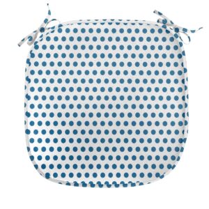 Lunarable Vintage Chair Seating Cushion Set of 2, Retro Polka Dots Navy Blue Circles Pop Art 50s 60s Picnic Inspired Image, Anti-Slip Seat Padding for Kitchen & Patio, 16"x16", Dark Blue and White
