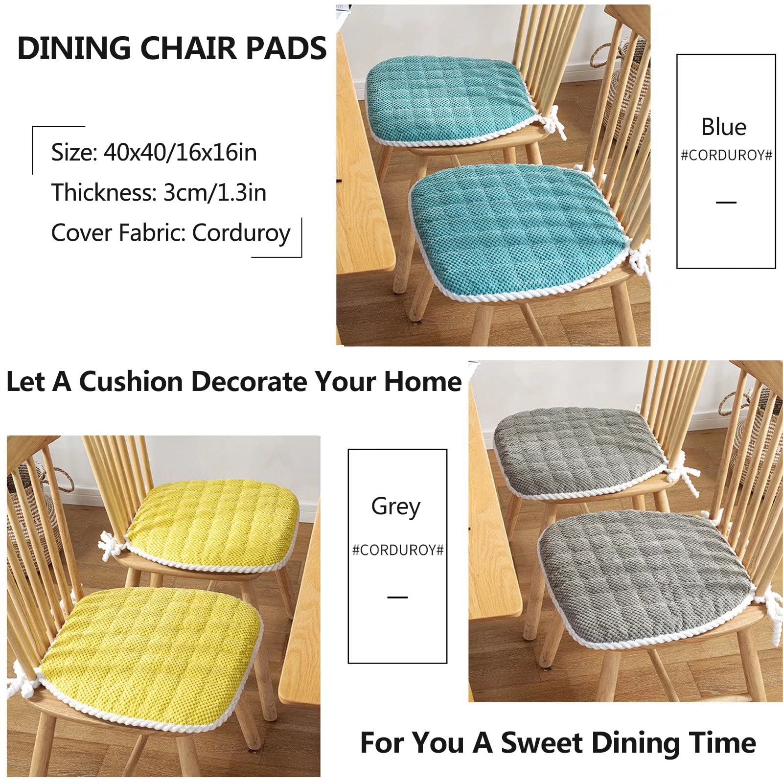 YSCO Kitchen Chair Cushions Set of 4 with Ties Farmhouse 16 X 19, Dining Room Table Seat Cushions, Washable Dining Room Chair Pads U Shape, Soft Seat Pads for All Seasons Grey