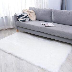 xingmart sheepskin faux fur rugs luxury fluffy floor carpet for bedroom bedside living room area rug baby nursery room decor rug, rectangle 3 x 5 ft, white