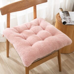 square lamb wool cushion solid color butt pad non-slip soft fluffy thicken plush seat pillows cushions office chair seat pad chair cushion for home, office,adults and children pink-15.7inch