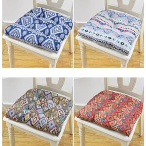 Chair Cushions for Dining Chairs 4 Pack - Thickening European Style Kitchen Chair Cushions Set of 4 with Ties, Grid U-Shaped Tufted Chair Cushions for Kitchen Sofa Office Room Decor (Blue, 4)