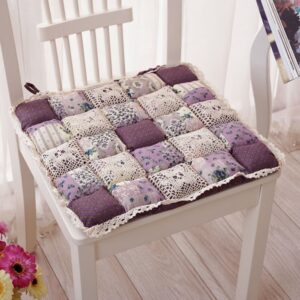 uniuooi floral seat pad cushion with ties, ideal for dining chair garden kitchen office school, car seat mat pet bed, size 15.7 x 15.7 inch/40 x 40 cm purple floral