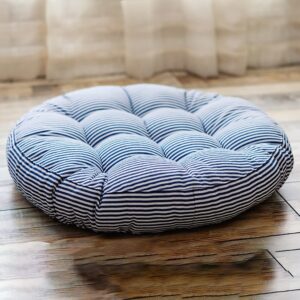striped chair cushion round floor pillow,thickened seat cushion canvas fabric pearl cotton filled inner core,home office soft chair cushions 17'' blue
