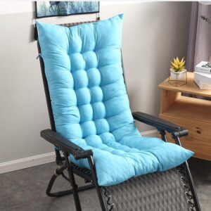 thicken patio rocking chair cushion with 6 ties,high back recliner chair lounger cushion,relax chair pad mat swing bench seat cushion blue d 125x48cm(49x19inch)