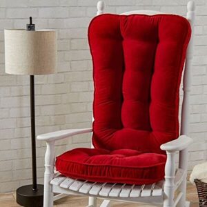 misc 2pc scarlet red pad rocker chair cushion set only for rocking chair tufted back padded seat cover firm plush comfortable thick country nursery cozy, microfiber