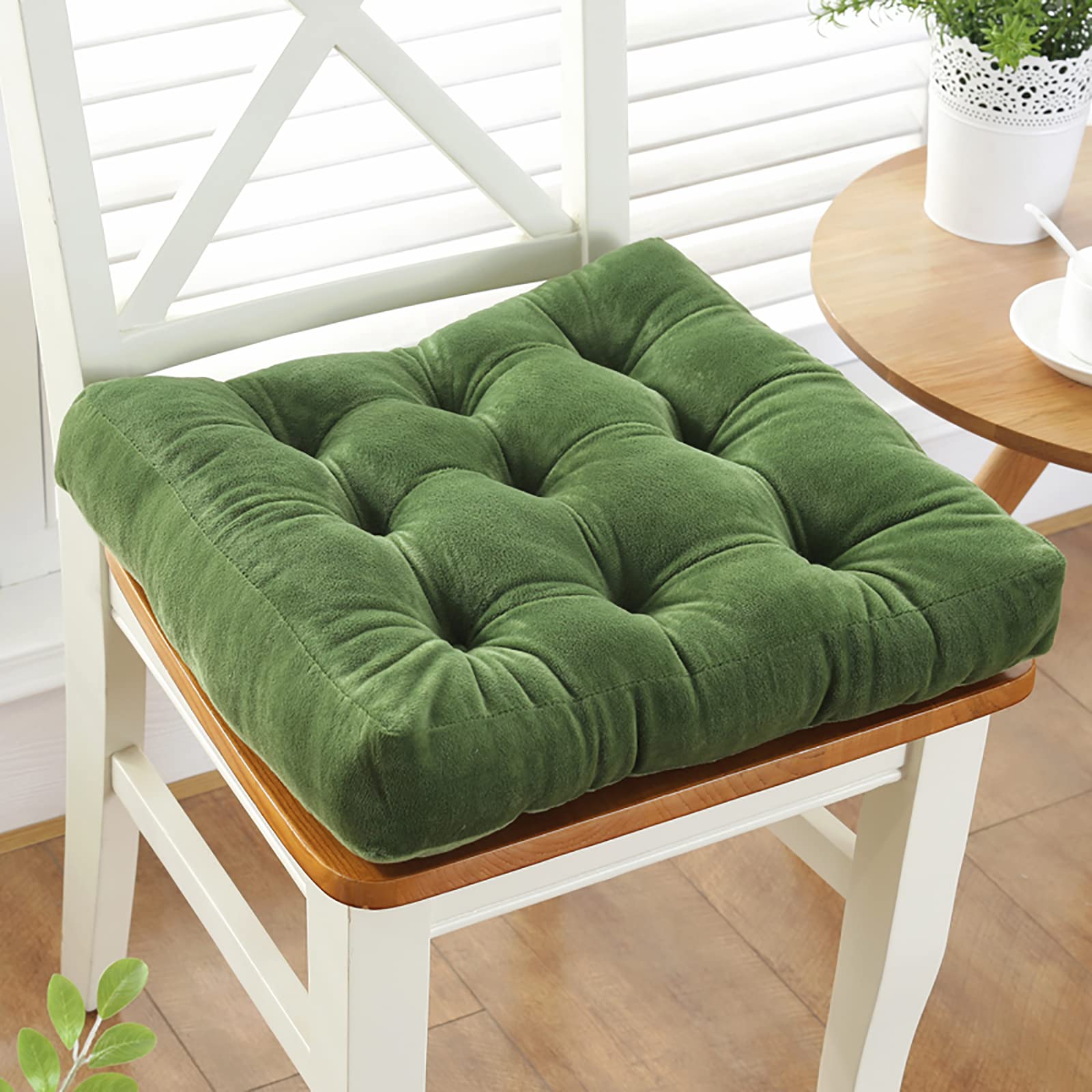 Yizc Velvet Chair Pad,Soft Thicken Seat Cushion Solid Square Kitchen Chair Cushion Tufted Floor Pillow,Meditation Cushion for Office Dining Living Room Balcony Yoga-Dark Green 48x48cm(19x19inch)