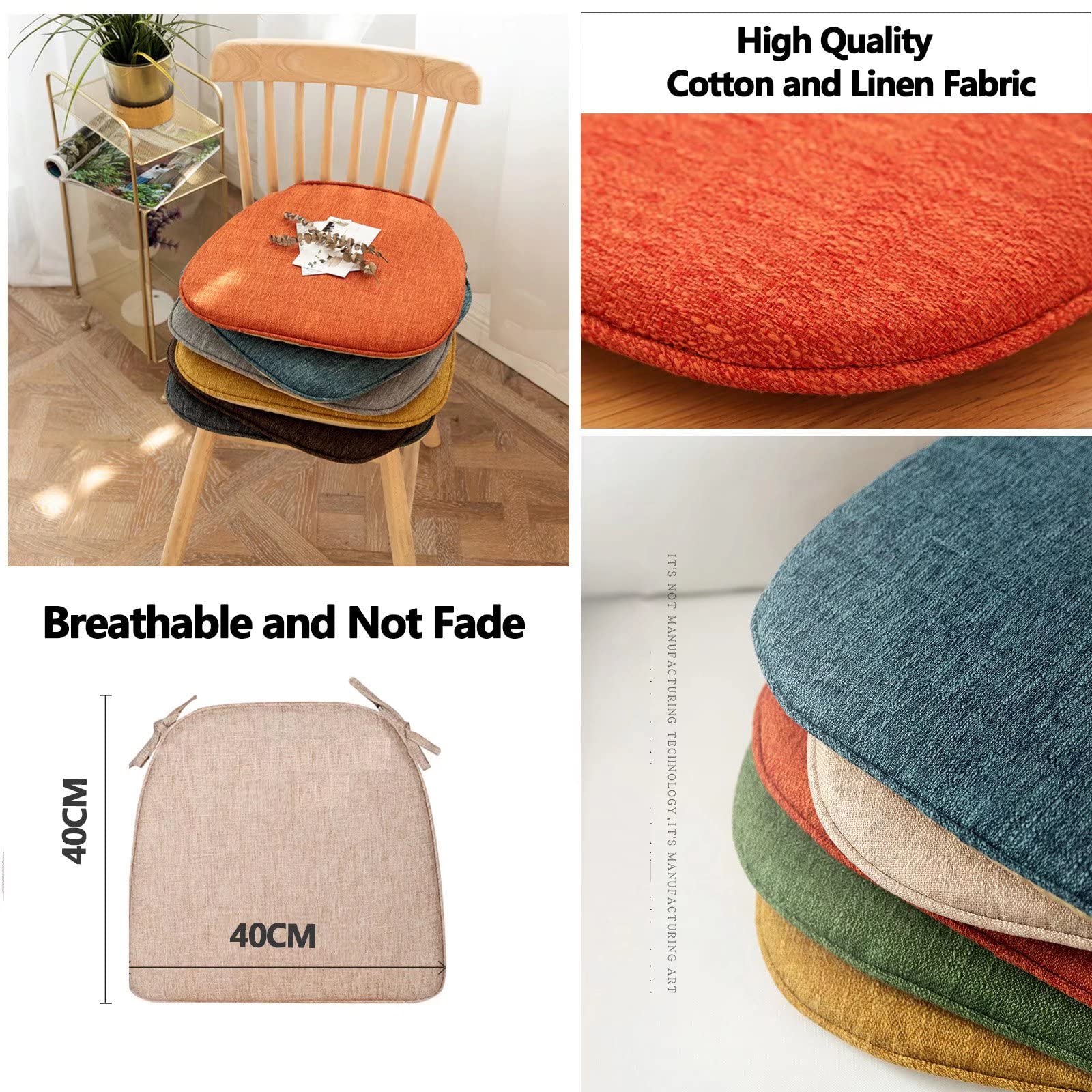 Seat Cushions for Dining Chairs, Chair Pads for Dining Chairs, Kitchen Chair Cushions X2, Non Slip Seat Pads for Chairs with Ties, Machine Washable Chair Pads Brown