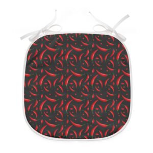 lunarable chili pepper dining chair pad, repetitive jamaican thai cayenne food hot spice in cartoon drawing, decorative and water resistant pillow with ties for kitchen seats, dark grey vermilion