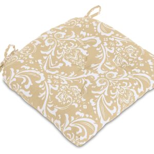 COZY TRENDS Handmade Cotton Chair Pads Cushions Seat Pad with Ties 16''x16'' for Dinning Kitchen Living Room Chairs Office Chair Bench Thick Reversible Damask Design U Shape (Set of 2) (Beige)