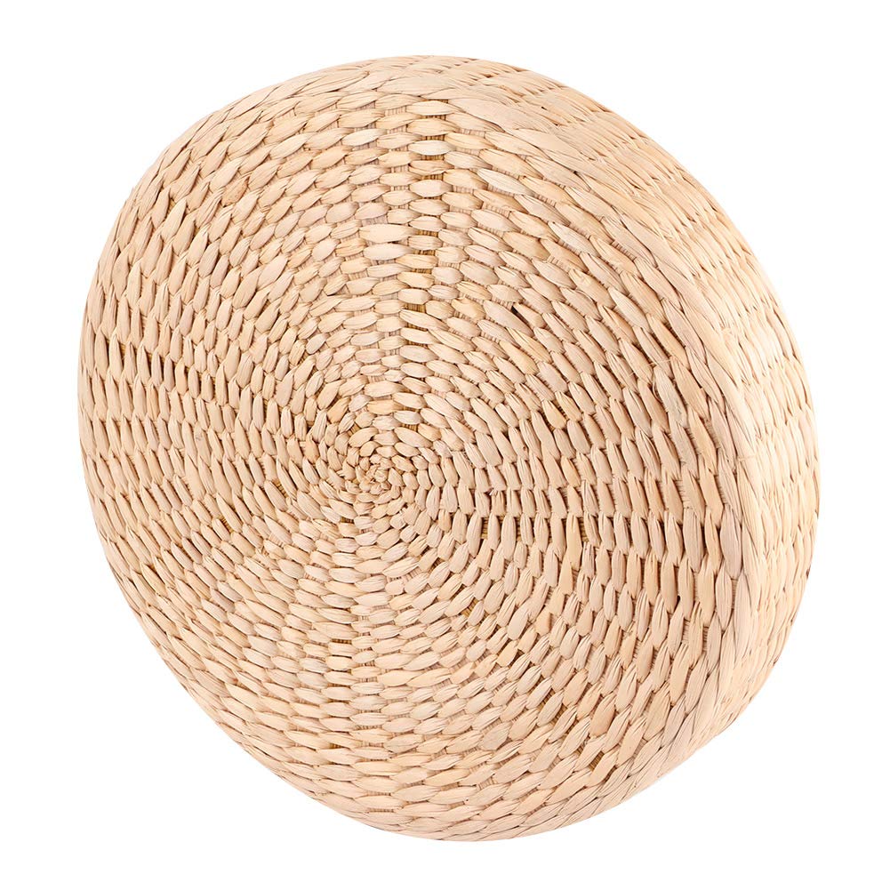 Straw Flat Seat Cushion, Cattail Knitted Cushion Breathable Handmade Straw Mat Round Pouf Tatami Cushion Thicken Floor Cushion Chair Seat Mat for Zen, Yoga, Tea Ceremony, Floor Window, Tatami