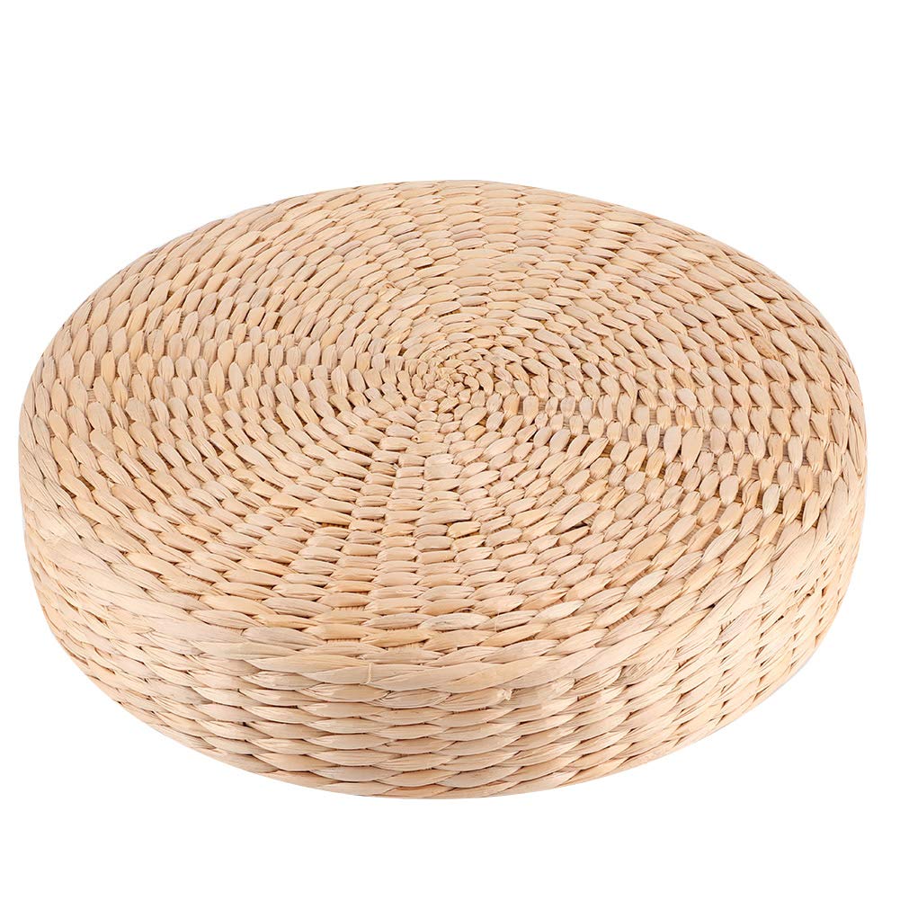 Straw Flat Seat Cushion, Cattail Knitted Cushion Breathable Handmade Straw Mat Round Pouf Tatami Cushion Thicken Floor Cushion Chair Seat Mat for Zen, Yoga, Tea Ceremony, Floor Window, Tatami