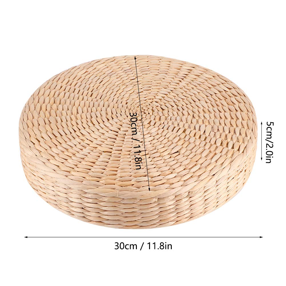 Straw Flat Seat Cushion, Cattail Knitted Cushion Breathable Handmade Straw Mat Round Pouf Tatami Cushion Thicken Floor Cushion Chair Seat Mat for Zen, Yoga, Tea Ceremony, Floor Window, Tatami