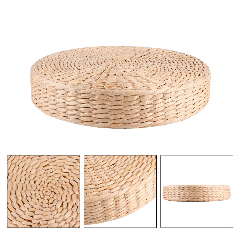 Straw Flat Seat Cushion, Cattail Knitted Cushion Breathable Handmade Straw Mat Round Pouf Tatami Cushion Thicken Floor Cushion Chair Seat Mat for Zen, Yoga, Tea Ceremony, Floor Window, Tatami