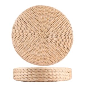 Straw Flat Seat Cushion, Cattail Knitted Cushion Breathable Handmade Straw Mat Round Pouf Tatami Cushion Thicken Floor Cushion Chair Seat Mat for Zen, Yoga, Tea Ceremony, Floor Window, Tatami