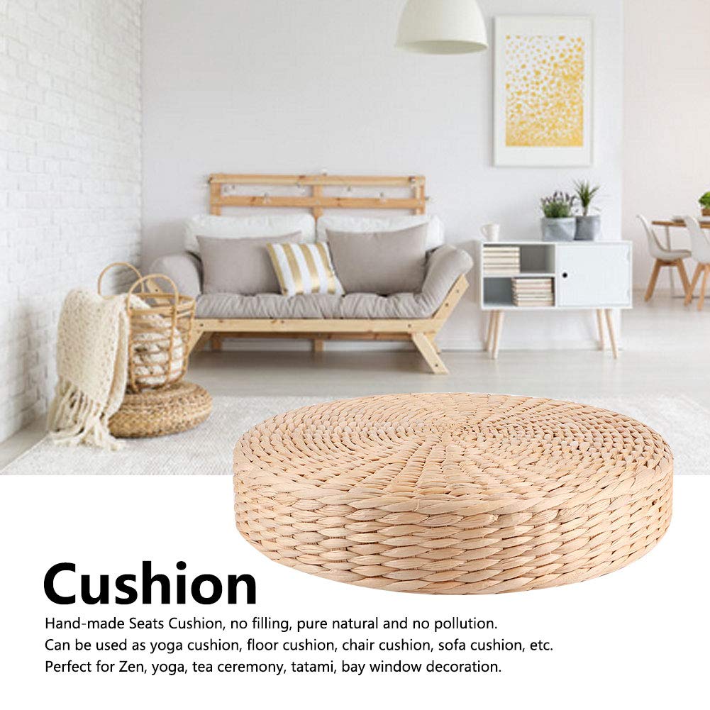 Straw Flat Seat Cushion, Cattail Knitted Cushion Breathable Handmade Straw Mat Round Pouf Tatami Cushion Thicken Floor Cushion Chair Seat Mat for Zen, Yoga, Tea Ceremony, Floor Window, Tatami