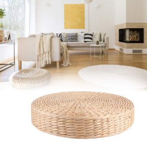 Straw Flat Seat Cushion, Cattail Knitted Cushion Breathable Handmade Straw Mat Round Pouf Tatami Cushion Thicken Floor Cushion Chair Seat Mat for Zen, Yoga, Tea Ceremony, Floor Window, Tatami