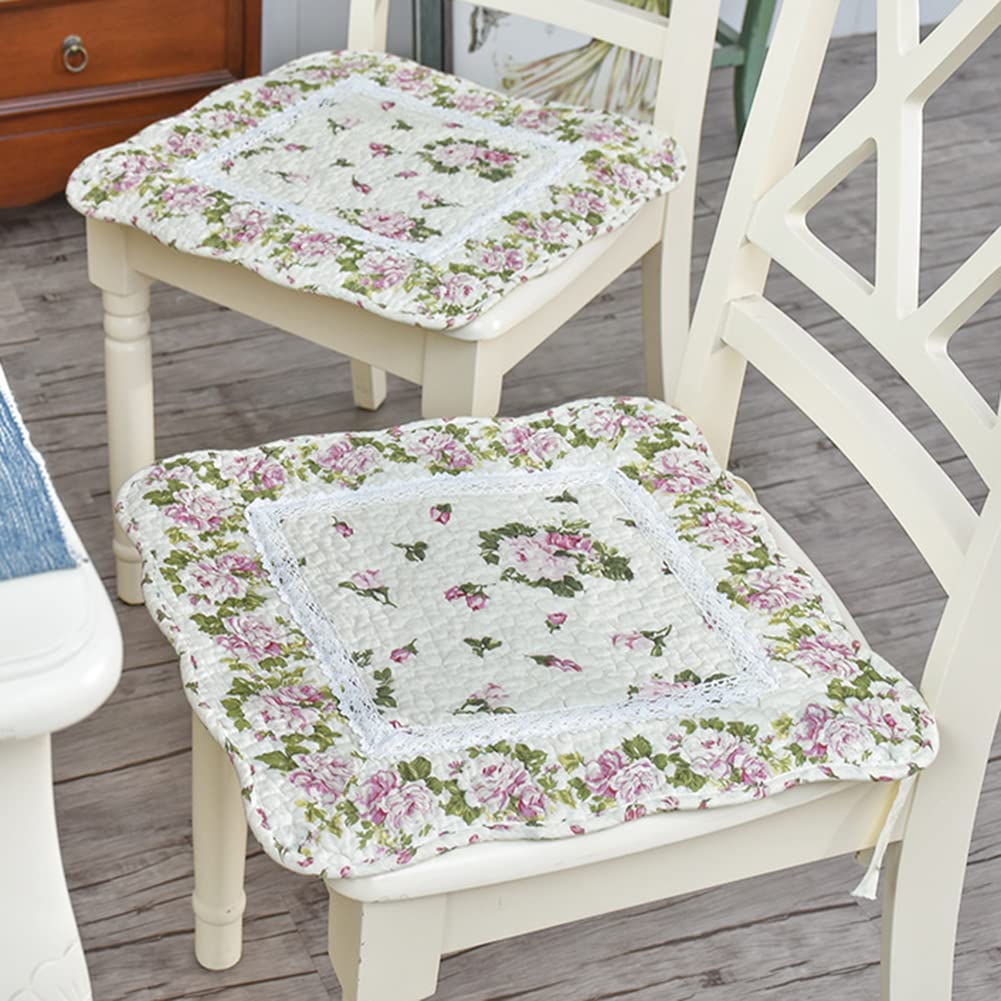 vctops Cotton Square Seat Pads with Ties, Farmhouse Floral Print Patchwork Seat Cushion Breathable Non Slip Seating Cushion for Kitchen Dining Room Office, 2 Pack (Type P,16"x16")