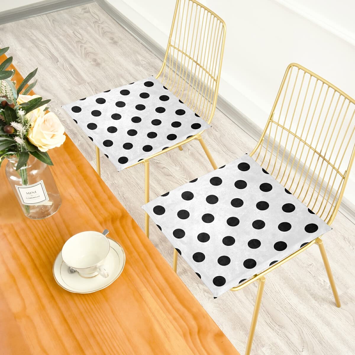 ALAZA White Black Polka Dot Chair Seat Cushion Memory Foam Pads for Home Kitchen Dining Office Chairs Car Seats 15.7" x 15.7" x 1.2"