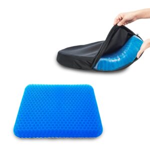 anxvers gel seat cushion,honeycomb cushion with non-slip cover for pressure pain relief, superior comfort and softness, breathable home chair cushion for car seat or office chair 14''x17''x1'' -blue