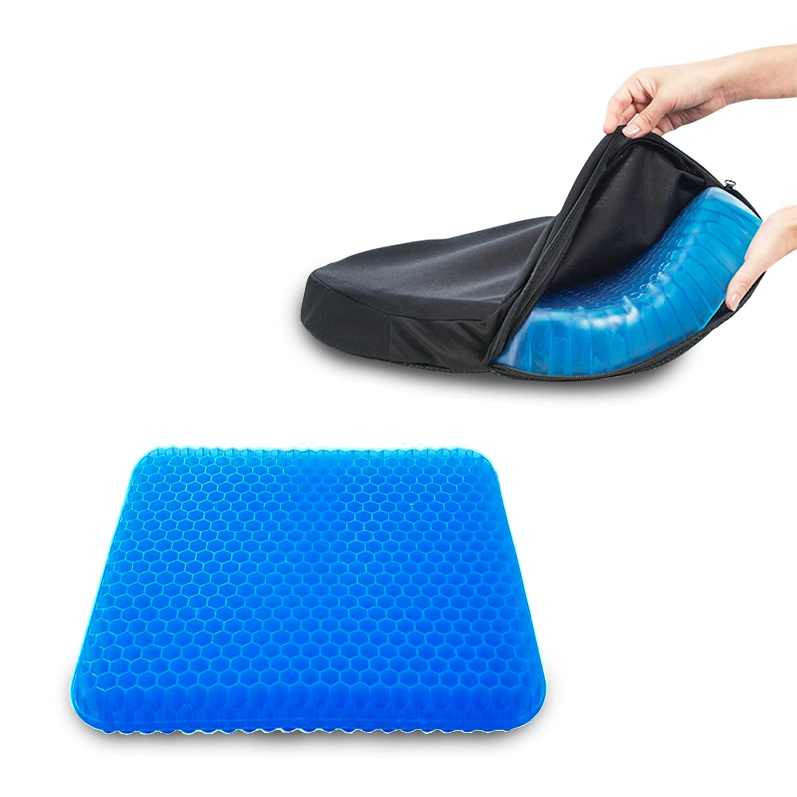 ANXVERS Gel Seat Cushion,Honeycomb Cushion with Non-Slip Cover for Pressure Pain Relief, Superior Comfort and Softness, Breathable Home Chair Cushion for Car Seat or Office Chair 14''x17''x1'' -Blue