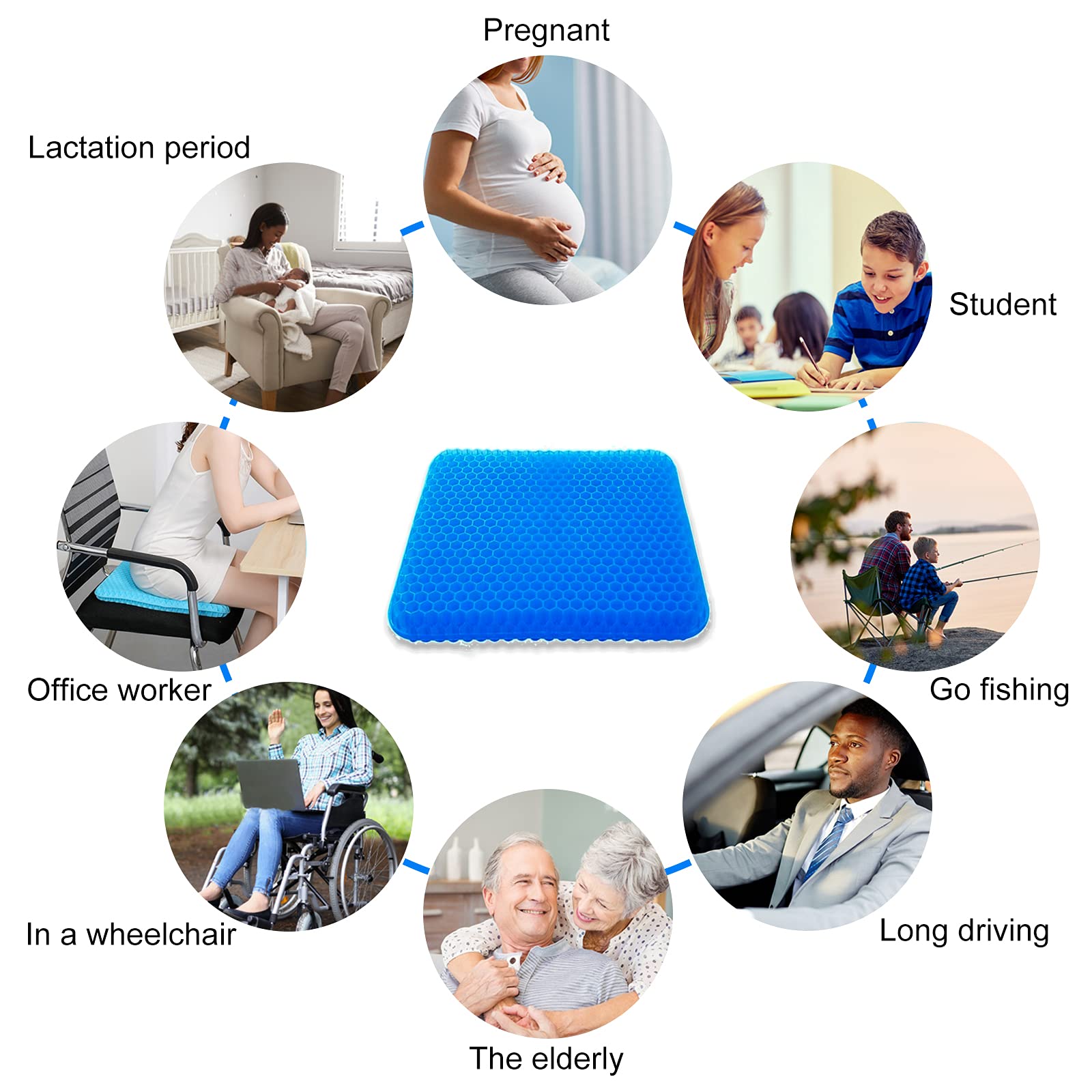 ANXVERS Gel Seat Cushion,Honeycomb Cushion with Non-Slip Cover for Pressure Pain Relief, Superior Comfort and Softness, Breathable Home Chair Cushion for Car Seat or Office Chair 14''x17''x1'' -Blue