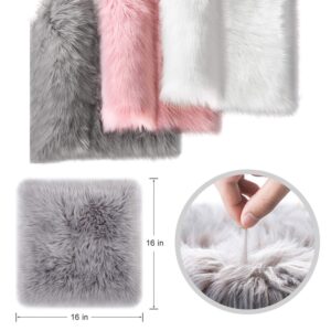 Faux Fur Chair Pad Soft Fluffy Seat Cushion Square Sheepskin Chair Cover Chair Seat Pad for Desk Office Chair (16"x16",Grey)