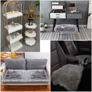 Faux Fur Chair Pad Soft Fluffy Seat Cushion Square Sheepskin Chair Cover Chair Seat Pad for Desk Office Chair (16"x16",Grey)