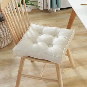 zpee square chair cushion seat pad,thicken tufted chair cushion with zipper,detachable tatami floor cushion,soft for home office dorm white 45x45cm(18x18inch)