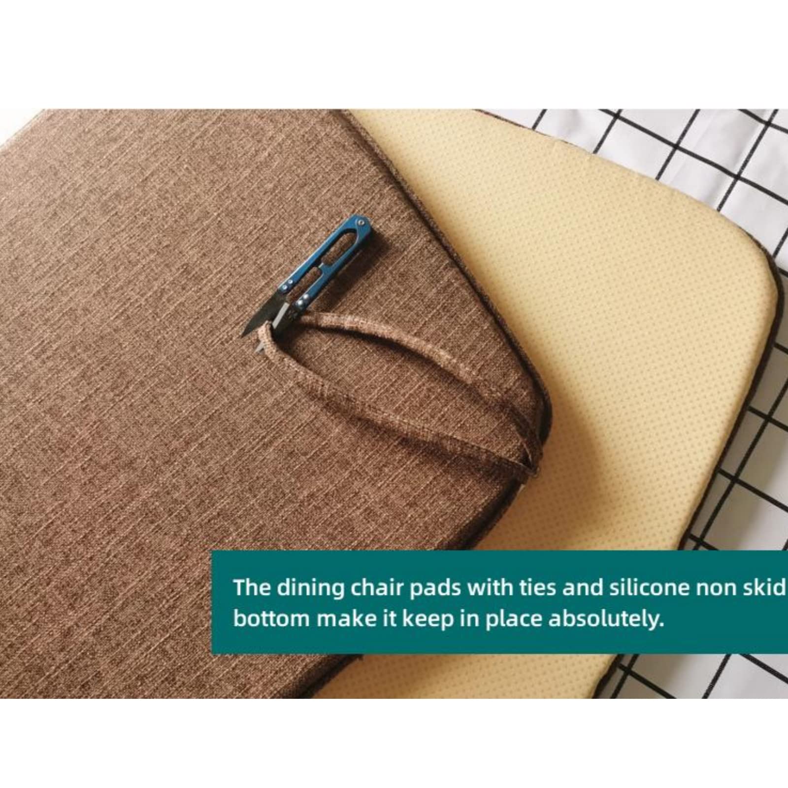 CHIESMA,Chair Cushion with Ties for Dining Room Chairs Pads,Memory Foam Non Slip Kitchen Chair Seat Cover 16.5×17.7inch Brown