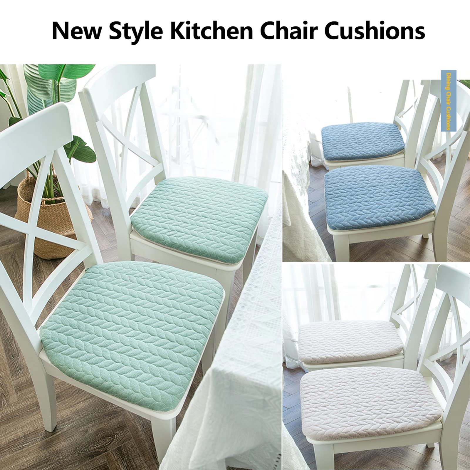 CUNCOO Kitchen Chair Pads Non Slip Set of 6, Dining Room Extra Large U Shaped, Cushion for Chairs with Ties, 100% Cotton Fabric Seat Cushions 6 Pack, Comfortable and Soft G, Green