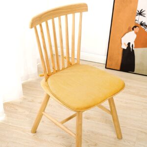gzhome corduroy chair cushion with ties for dining chairs,thick soft seat cushion,cozy square chair pad non slip bottom,kitchen seat pad with machine washable cover(43x41x35cm(17x16x14inch), yellow)