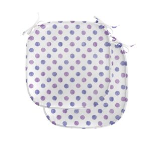 ambesonne purple chair seating cushion set of 2, watercolor paint style nostalgic retro style polka dot pattern theme classic, anti-slip seat padding for kitchen & patio, 16"x16", lilac blue
