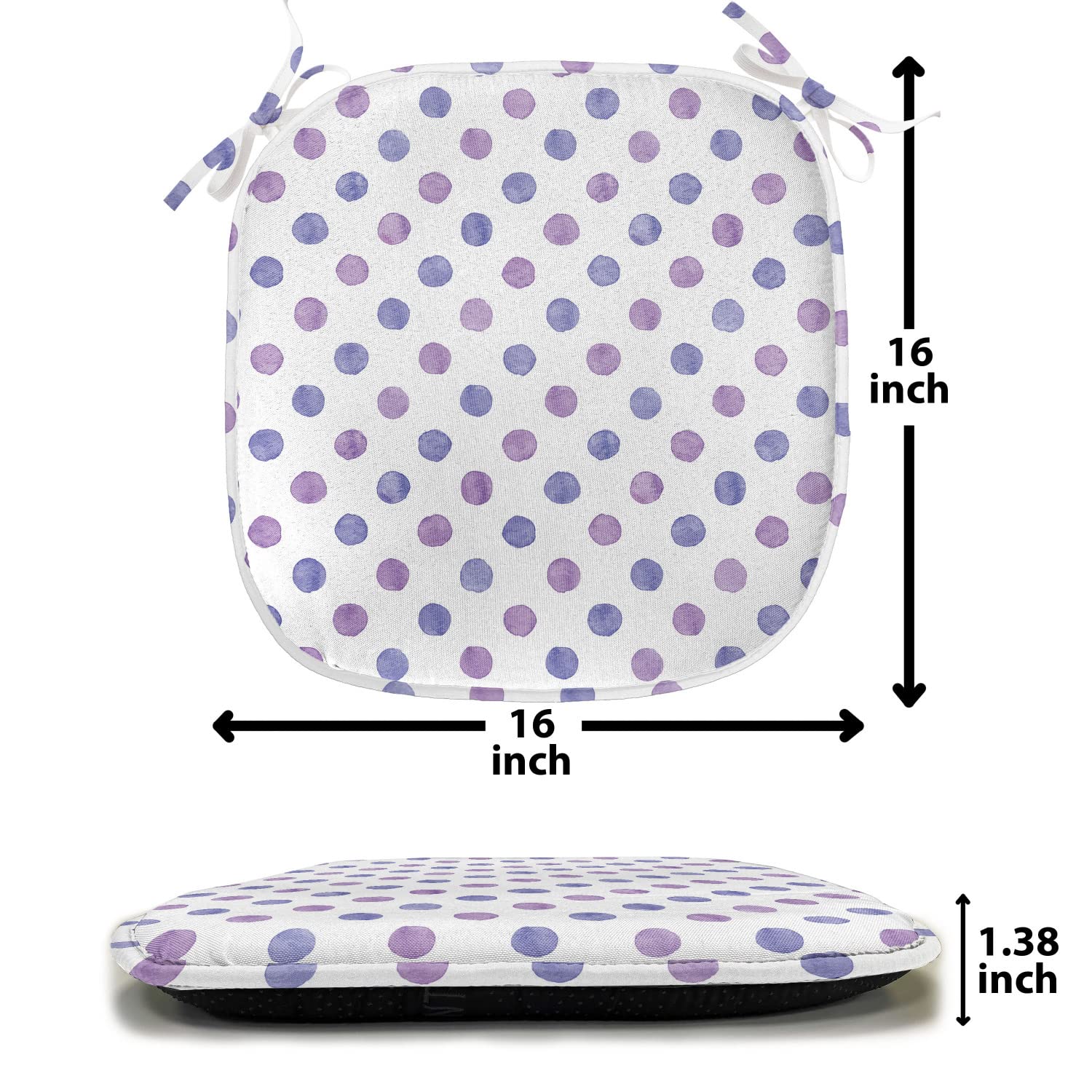 Ambesonne Purple Chair Seating Cushion Set of 2, Watercolor Paint Style Nostalgic Retro Style Polka Dot Pattern Theme Classic, Anti-Slip Seat Padding for Kitchen & Patio, 16"x16", Lilac Blue