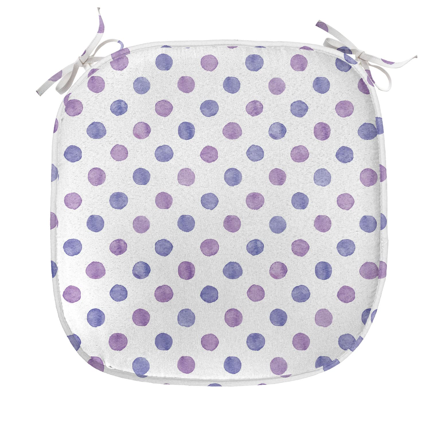Ambesonne Purple Chair Seating Cushion Set of 2, Watercolor Paint Style Nostalgic Retro Style Polka Dot Pattern Theme Classic, Anti-Slip Seat Padding for Kitchen & Patio, 16"x16", Lilac Blue