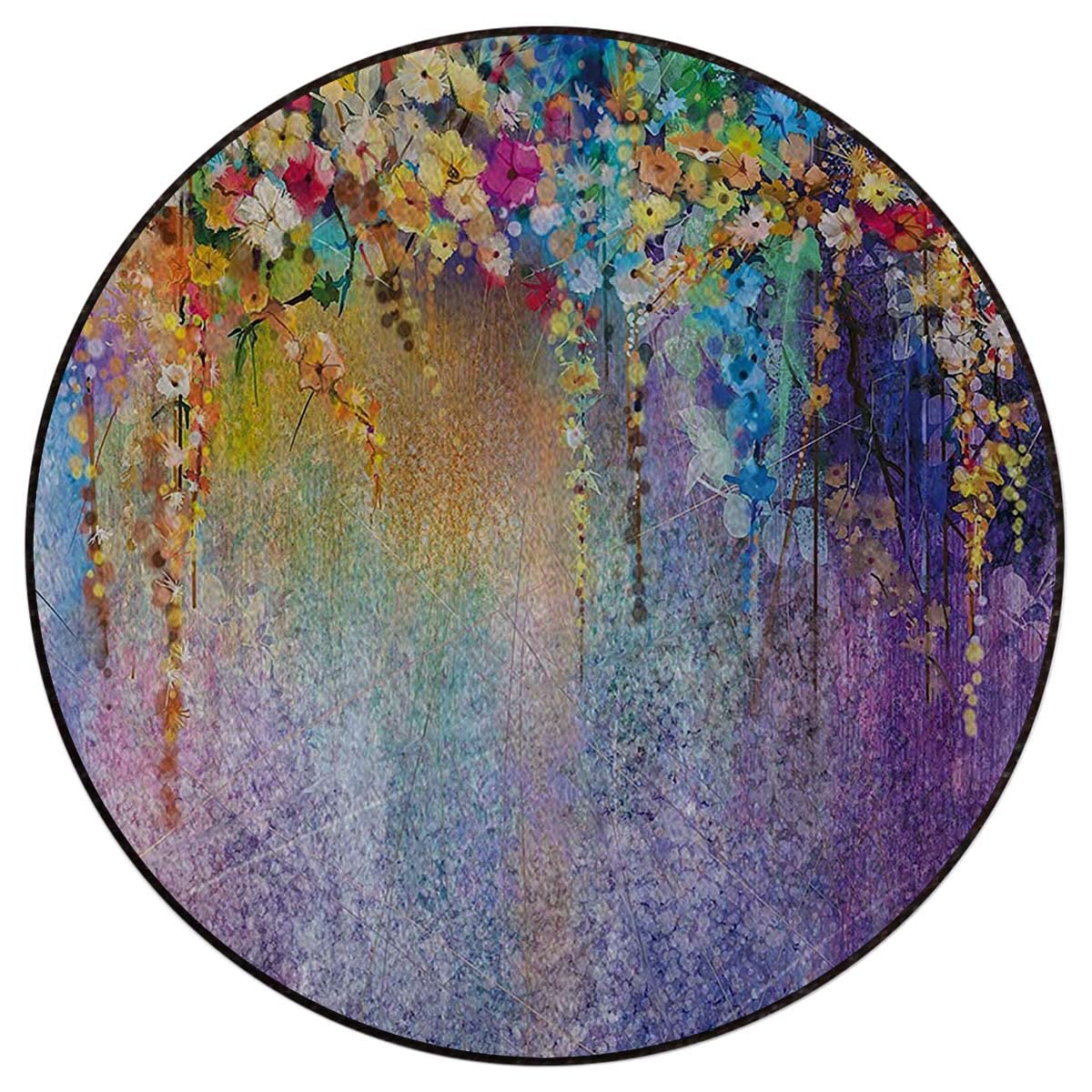 Purple Pale PinkRound Rug Contemporary Modern Wisteria Flowers Dreamy Colors Round Chair Cushion Non-Slip Low-Pile Hardwood Floor Mats Watercolor Flower Diameter 35.5 in