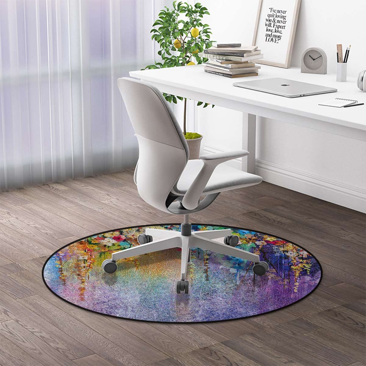 Purple Pale PinkRound Rug Contemporary Modern Wisteria Flowers Dreamy Colors Round Chair Cushion Non-Slip Low-Pile Hardwood Floor Mats Watercolor Flower Diameter 35.5 in