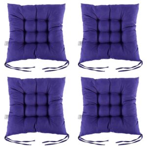scorpiuse chair pads with ties 15"x15" non-slip soft seat cushions set of 4 breathable pearl cotton filling seat cushion for dining living room kitchen office chair den (15" x 15", royal blue)